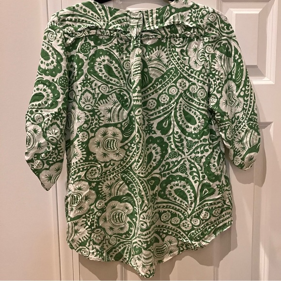 Anthropologie Maeve Top Green Paisley 3/4 Sleeve Tunic Blouse V Neck Shirt Small - Picture 2 of 5